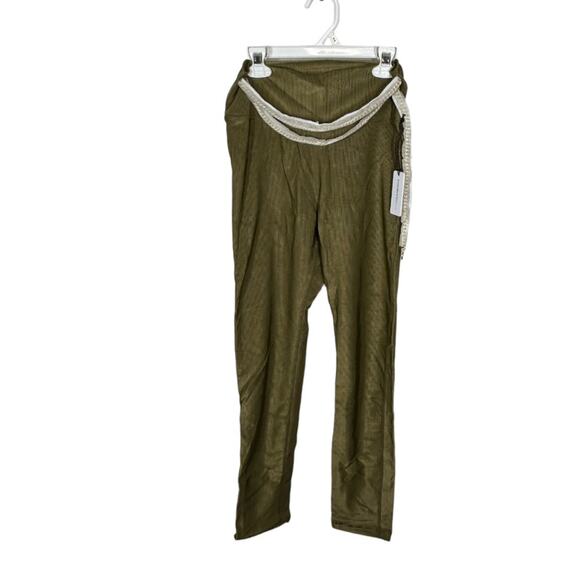 WeWoreWhat Chain High Rise Ribbed Green Leggings NWT Sz Medium Gold Chain Detail - Picture 3 of 15